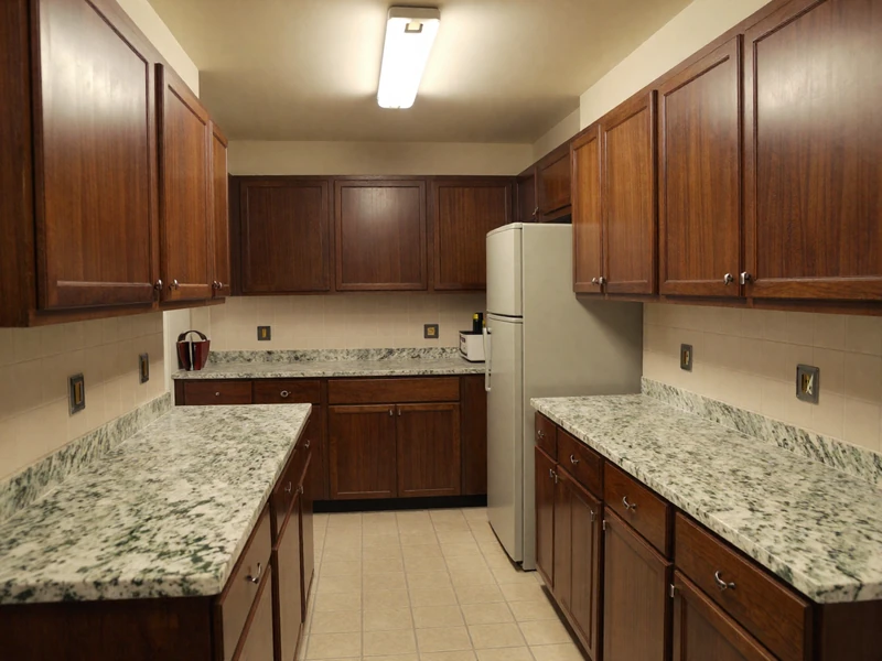 Before: Cramped 1990s galley kitchen in Turtle Rock Irvine with dark cherry cabinets and limited counter space