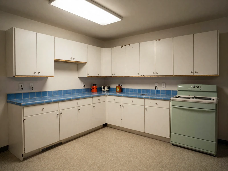 Before: 1970s kitchen in Northwood Irvine with worn laminate cabinets and dated avocado appliances